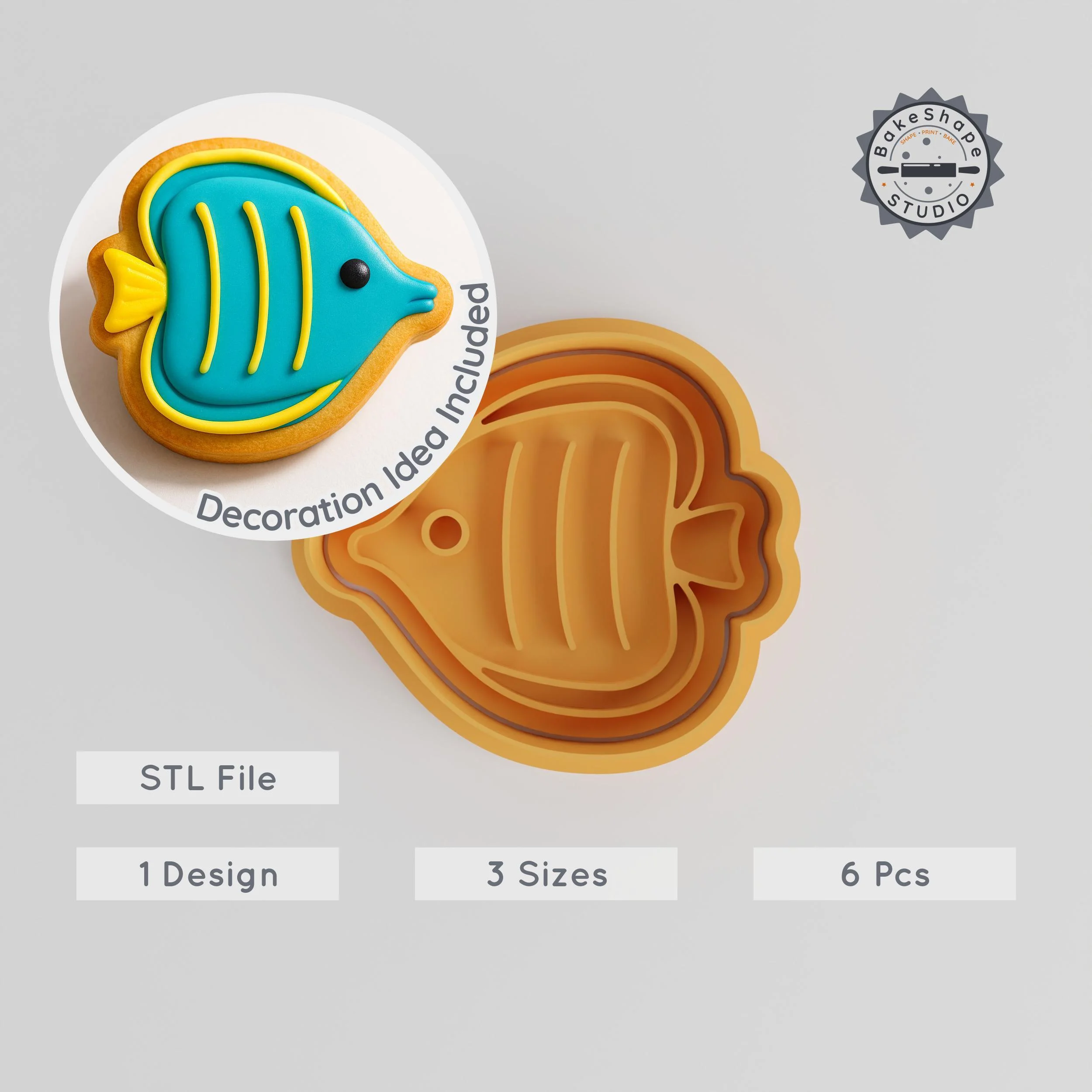 Tropical Fish Shape Cutter & Stamp Set, Ocean Cookie or Fondant Mold, Small Medium Large, Marine, Sea, Aquatic Theme PRODUCT_1153 3d model