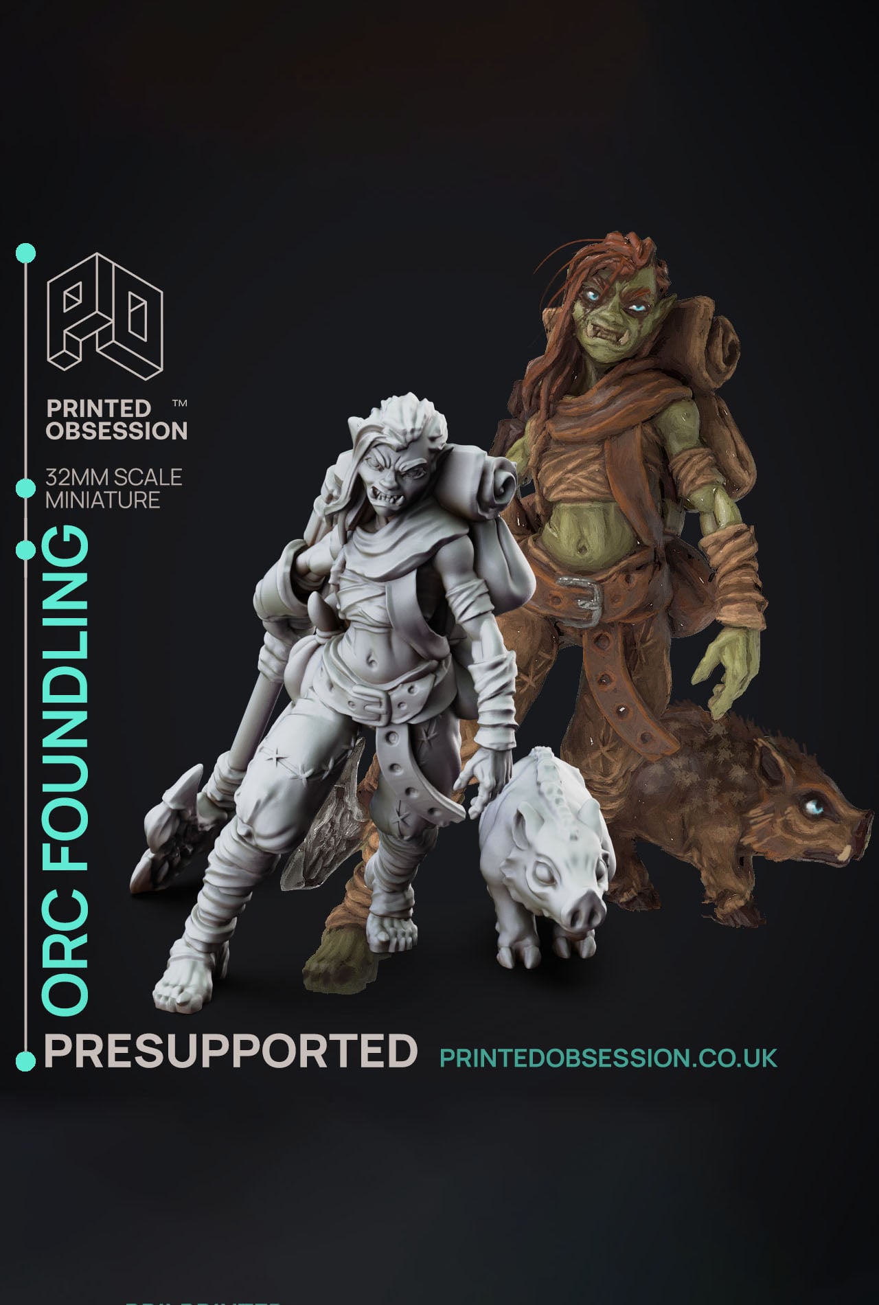 Orc - Foundling - PRESUPPORTED - Illustrated and Stats - 32mm scale 3d model