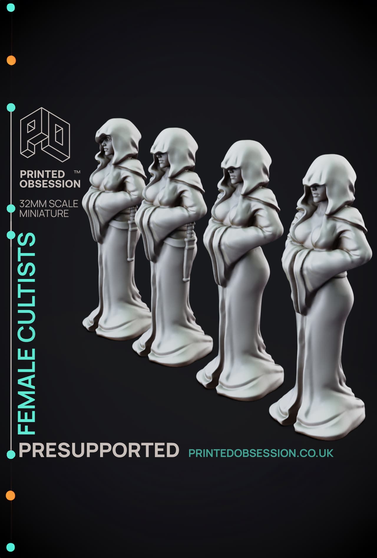 Female Cultists - 4 Models - PRESUPPORTED - Hell Hath no Fury - 32mm scale 3d model