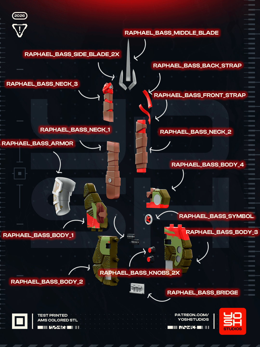 Red Turtle Guitar 3D Printer STL 3d model