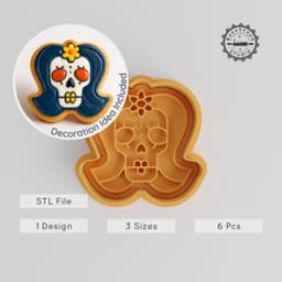 Skull Shape Cutter & Stamp Set, Cookie & Fondant Tool, 3 Sizes, Skeleton Head & Macabre Face Designs PRODUCT_941 3d model