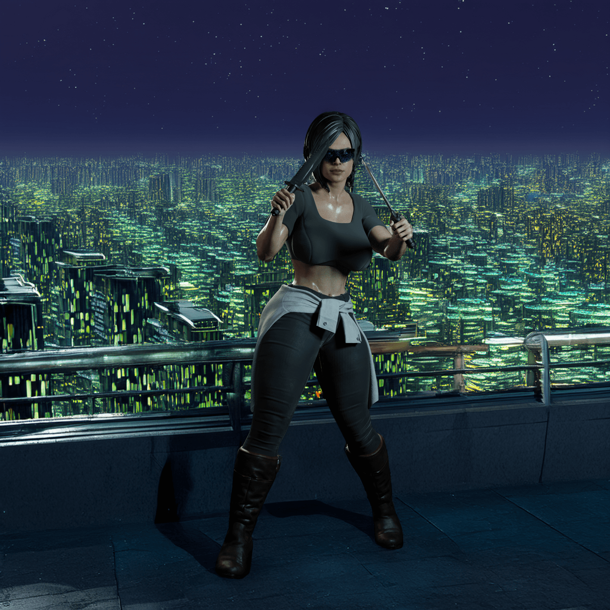 Knife Fighter Woman v2 3d model