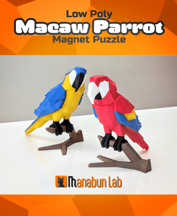 Low Poly Macaw Parrot Magnet Puzzle (No supports, no AMS) 3d model