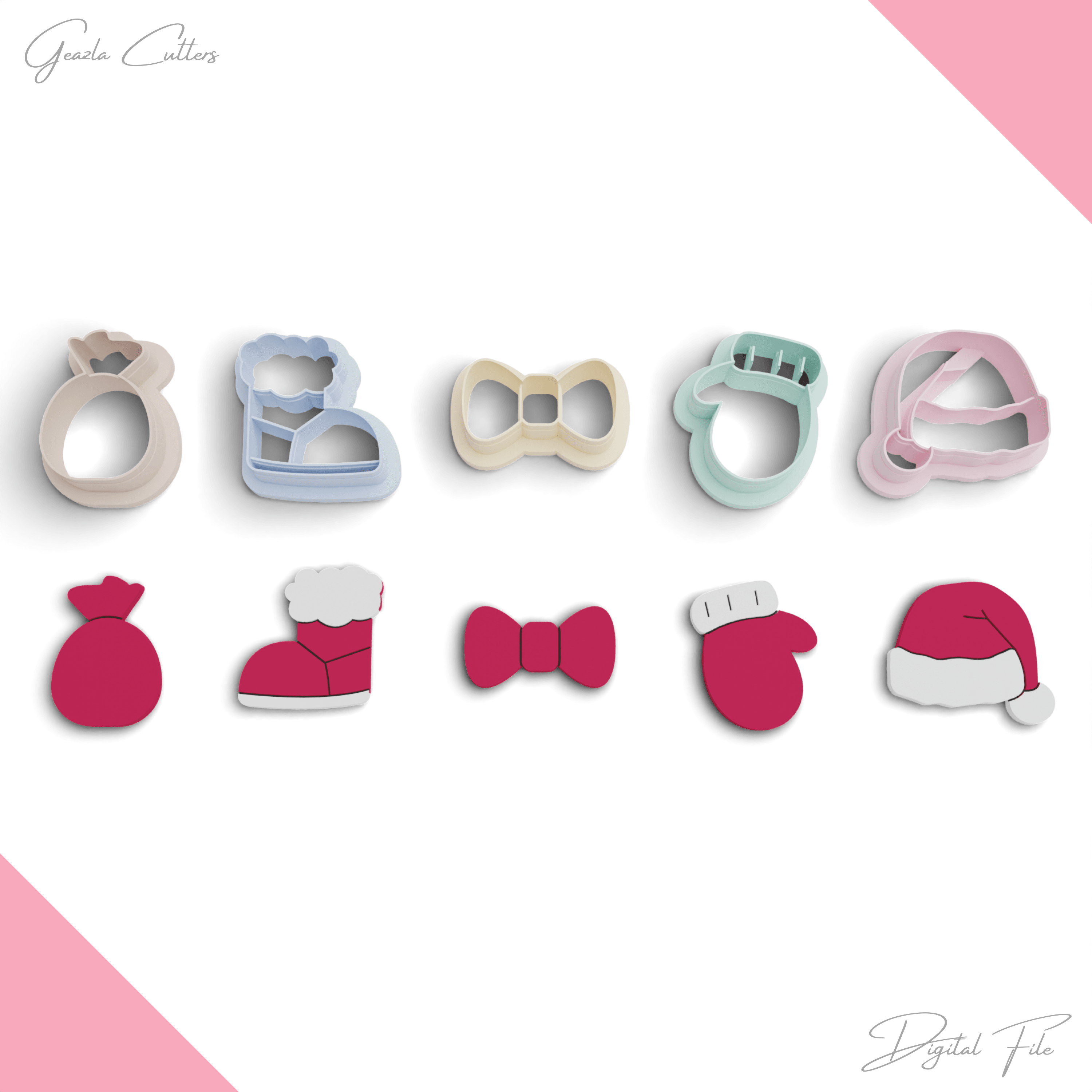 Christmas Accessories Polymer Clay Cutter Package, 5 Models, 2 Cutter Version, 5 Size, No: 1141 3d model