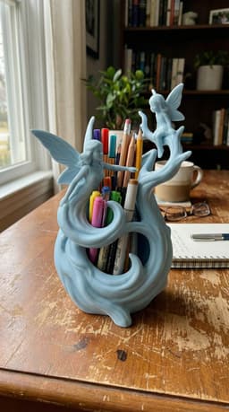Whimsical Fairy Tree Stump Pencil Holder - 3D Printed Desk Organizer & Fantasy Woodland Office Decor 3d model