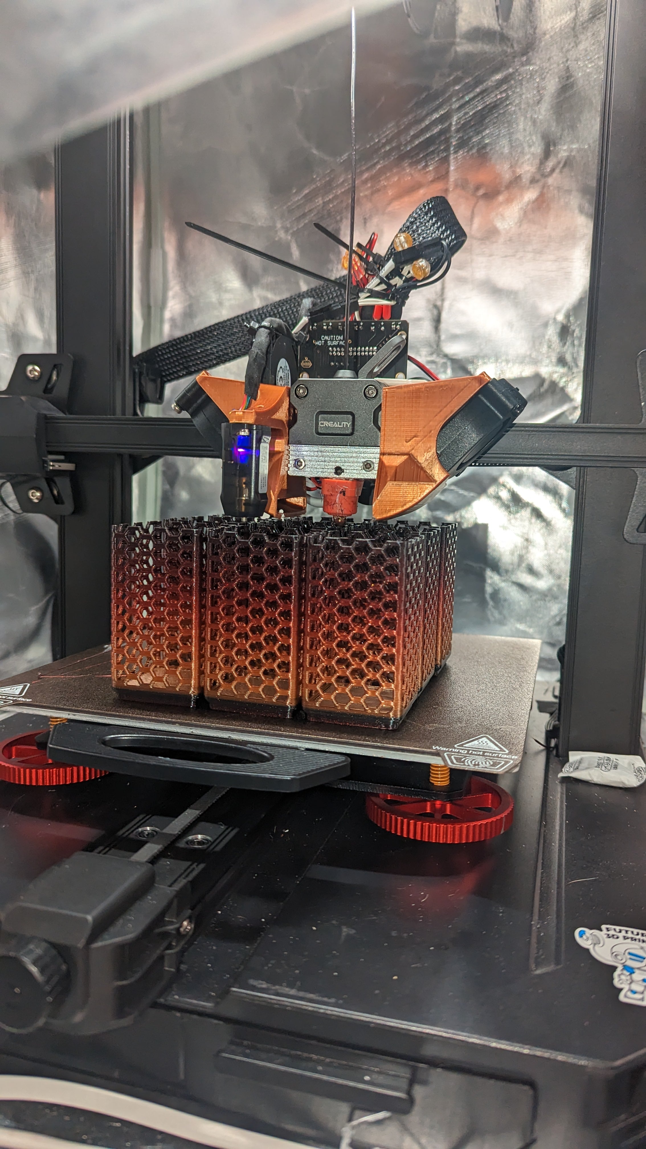 if you are using a slow color change PLA you need to print a bedfull at once to get nice color gradient.