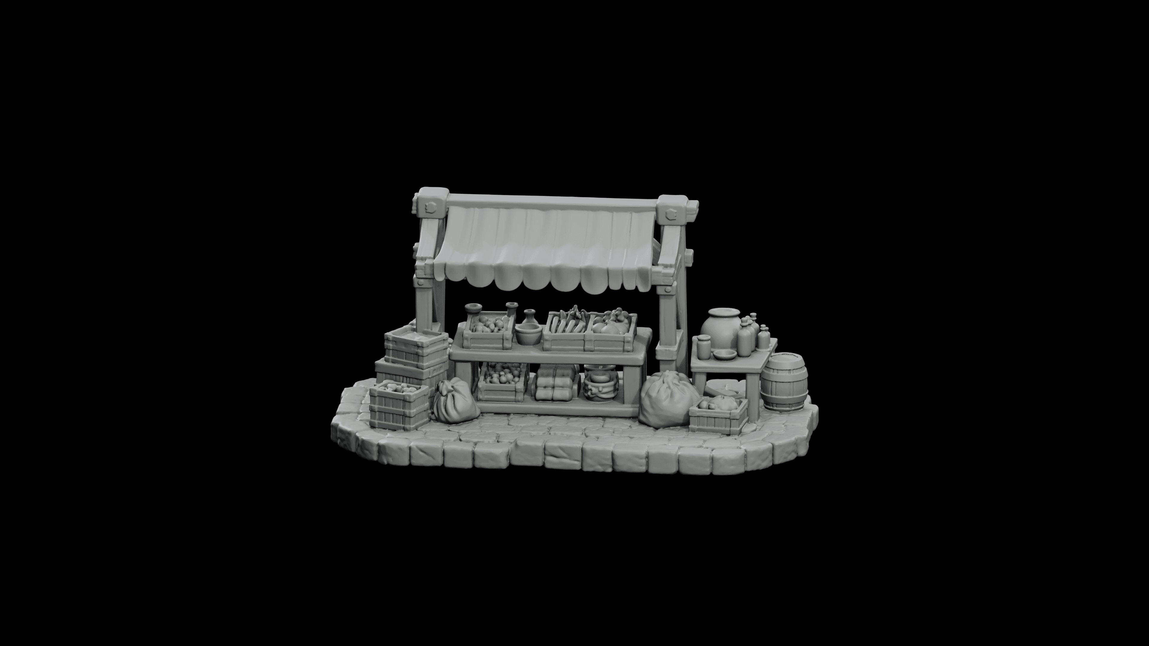 Timber Market Stall Set STL - Printable D&D Tabletop Terrain 3d model