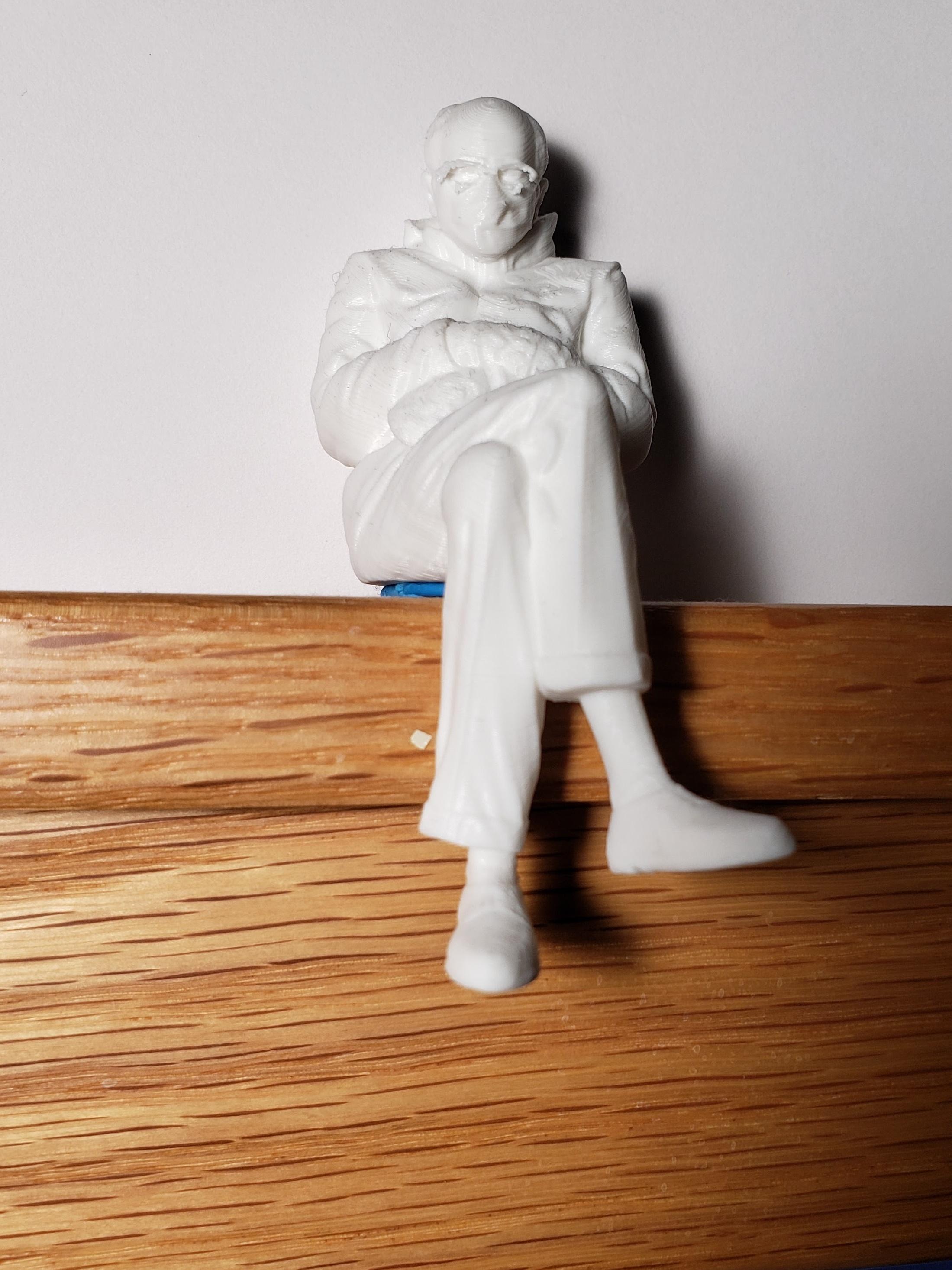 Bundled Up Bernie - Printed at 75% scale in late January 2021. Has been a faithful companion blue-tacked to my desk for the last few months. - 3d model
