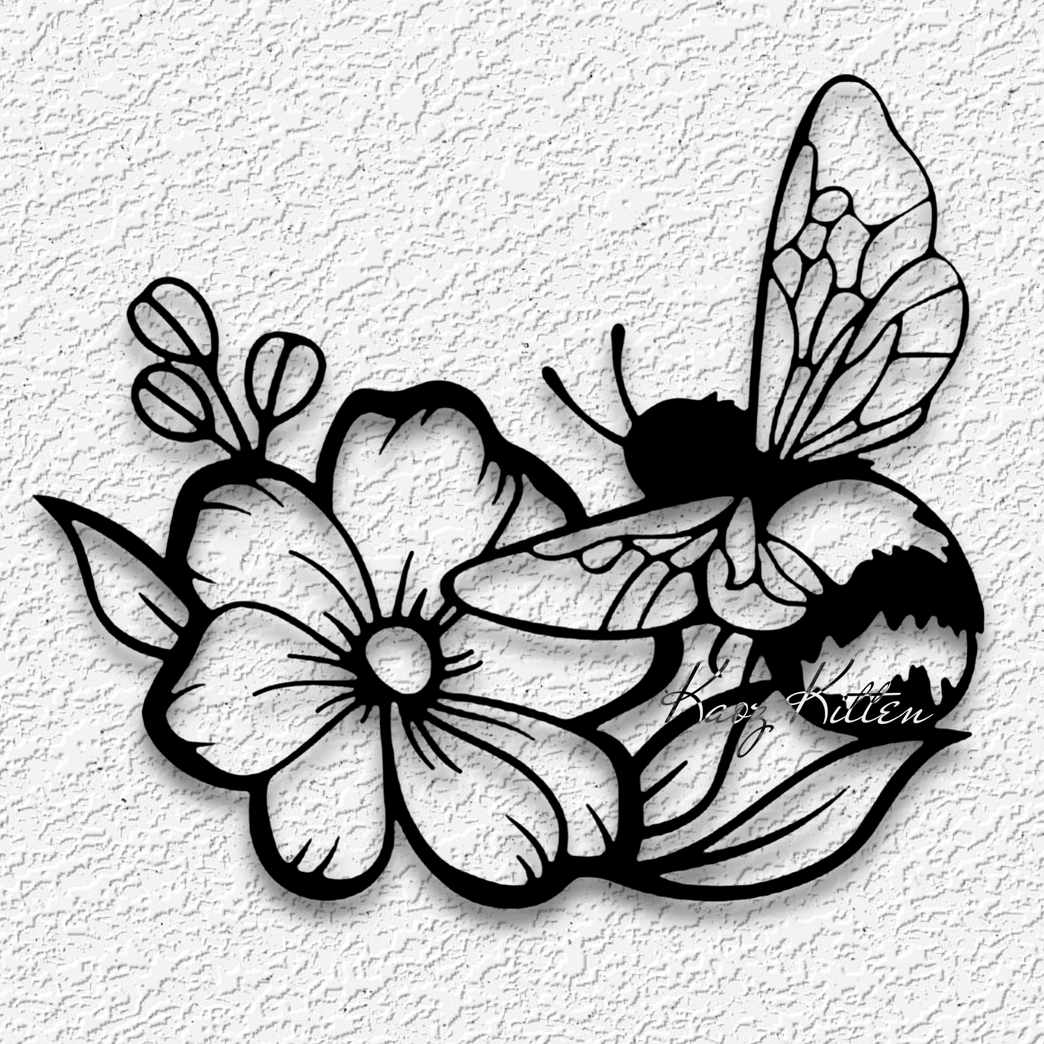 honey bee with peony flower wall art garden home decor 3d model