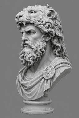 Hercules Lion Crown Bust STL | Greek Mythology Sculpture | Heracles Warrior Bust | 3D Print Statue F 3d model