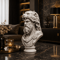 Hercules Lion Crown Bust STL | Greek Mythology Sculpture | Heracles Warrior Bust | 3D Print Statue F 3d model