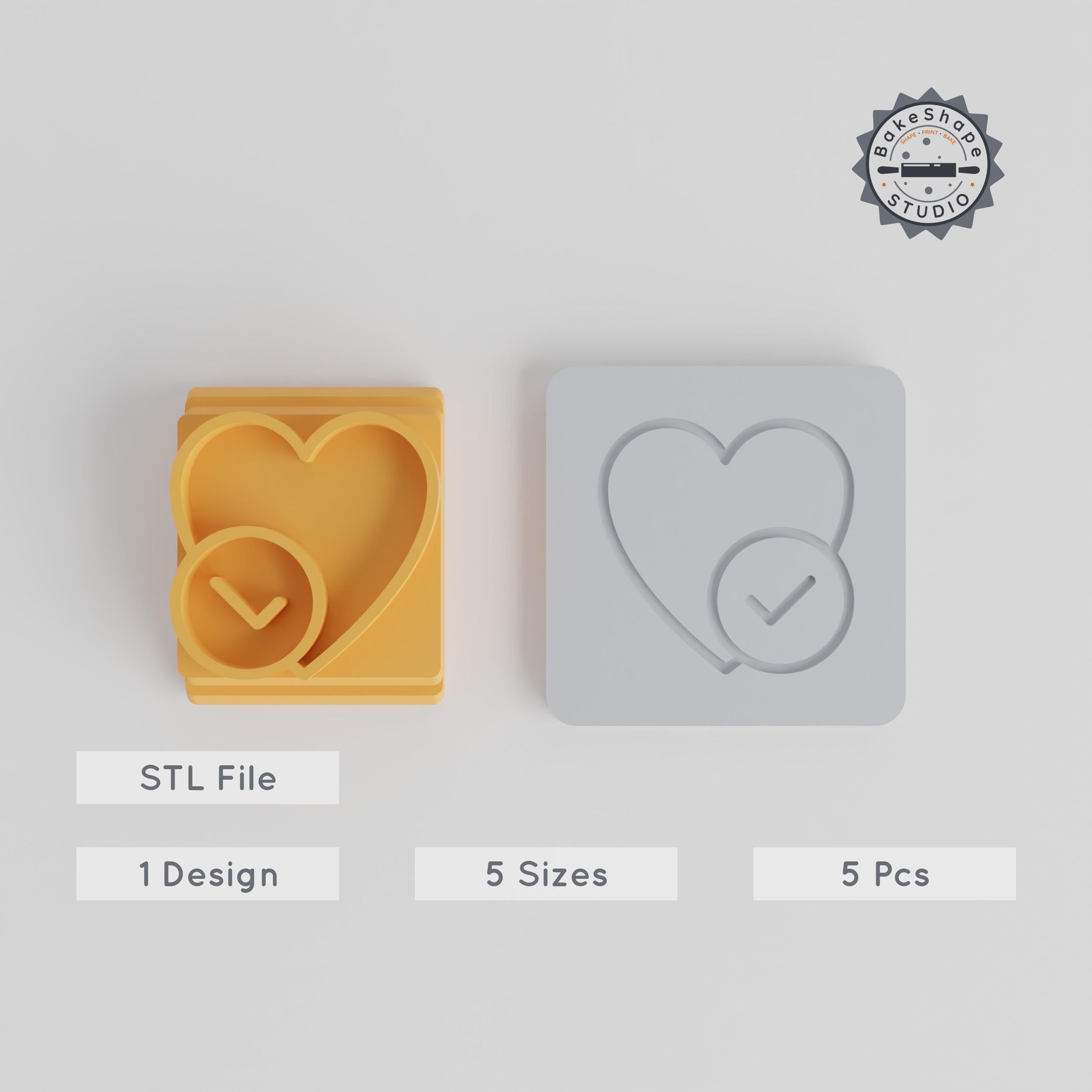 Heart Check Mark Stamp Tile Set, 5 Sizes for Clay, Cookies & Fondant, Love Approved Motif PRODUCT_1522 3d model
