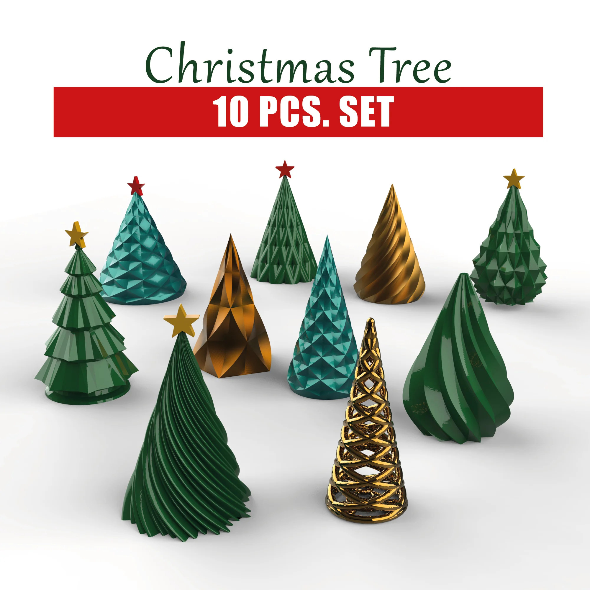 3D Christmas Tree, 10 pcs. Bundle for Christmas, Christmas Decor, Surprise and Gift for Christmas 3d model