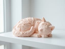 Sakura Cat Sculpture - Cute Floral Cat Decor 3d model