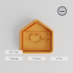 Love Letter Shape Cutter & Stamp, 3D Print STL Files for Cookies & Fondant, Heart Envelope, Valentine Cookie Decorating Set, S/M/L Sizes PRODUCT_4911 3d model