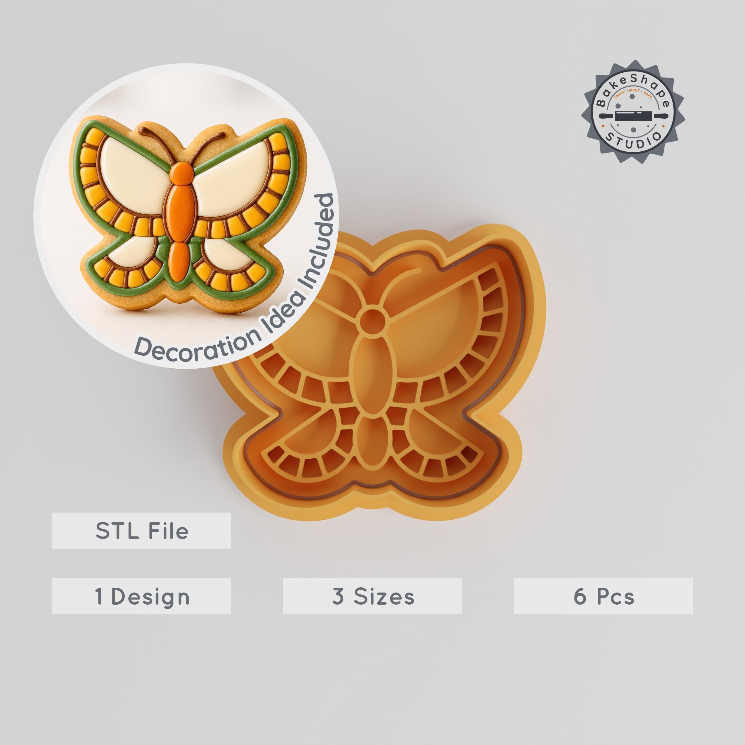 Butterfly Shape Cutter & Stamp Set, Cookie & Fondant Crafting, 3 Sizes, 6 Pieces, Perfect for Nature-Themed Baking PRODUCT_783 3d model