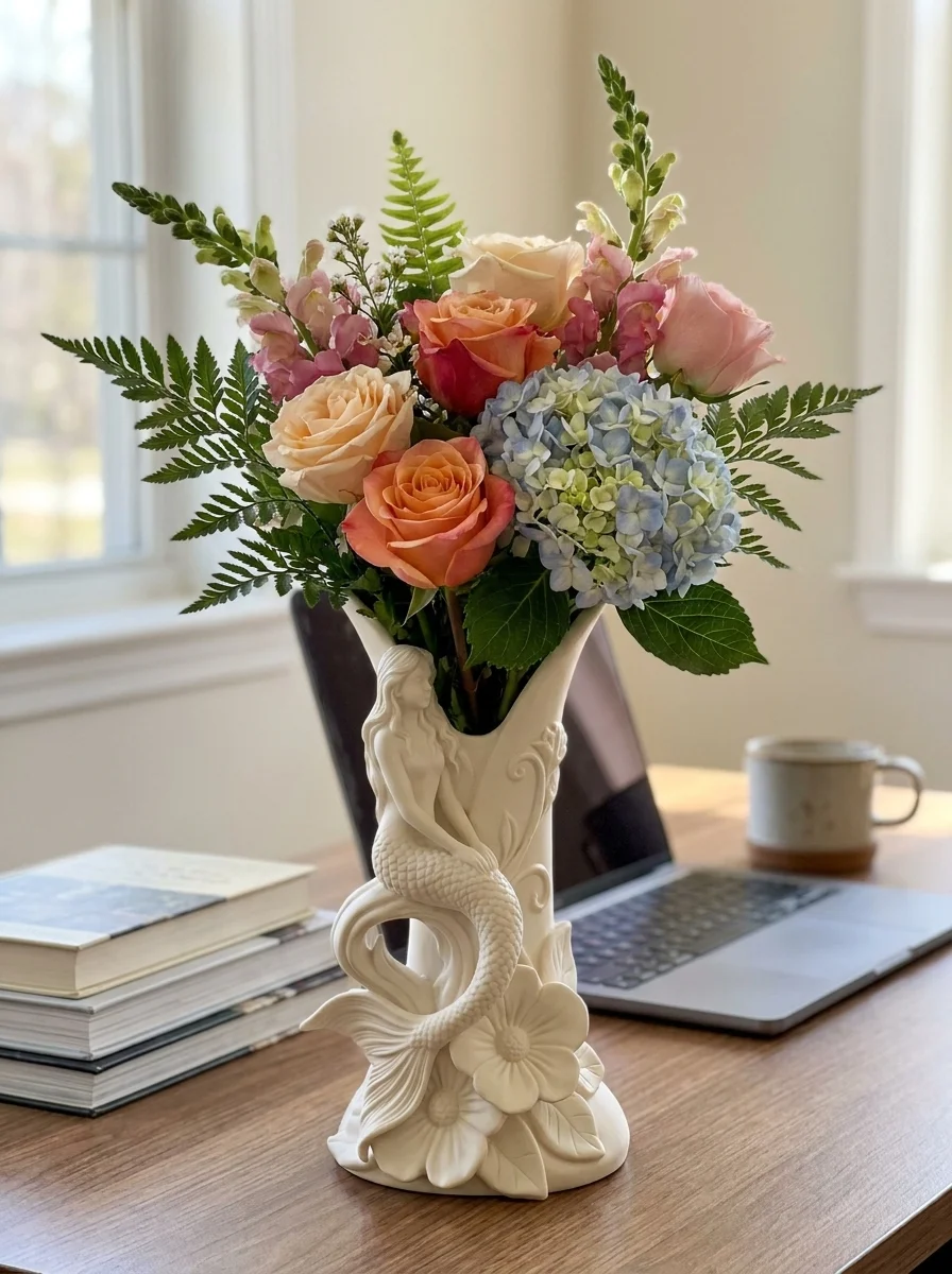 Sculptural Mermaid Vase – Coastal Art Nouveau Floral Planter and Decor 3d model