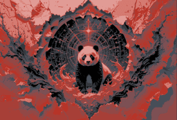 A modern pop art piece showcasing a panda in red and black - Hueforge art 3d model