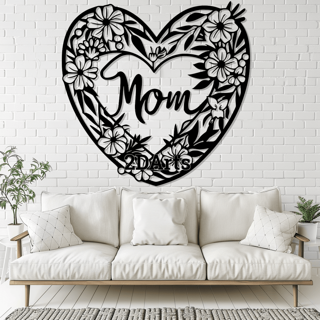 Flower Heart with "Mom" Writing Inside 2D Wall Art/Window Art 3d model