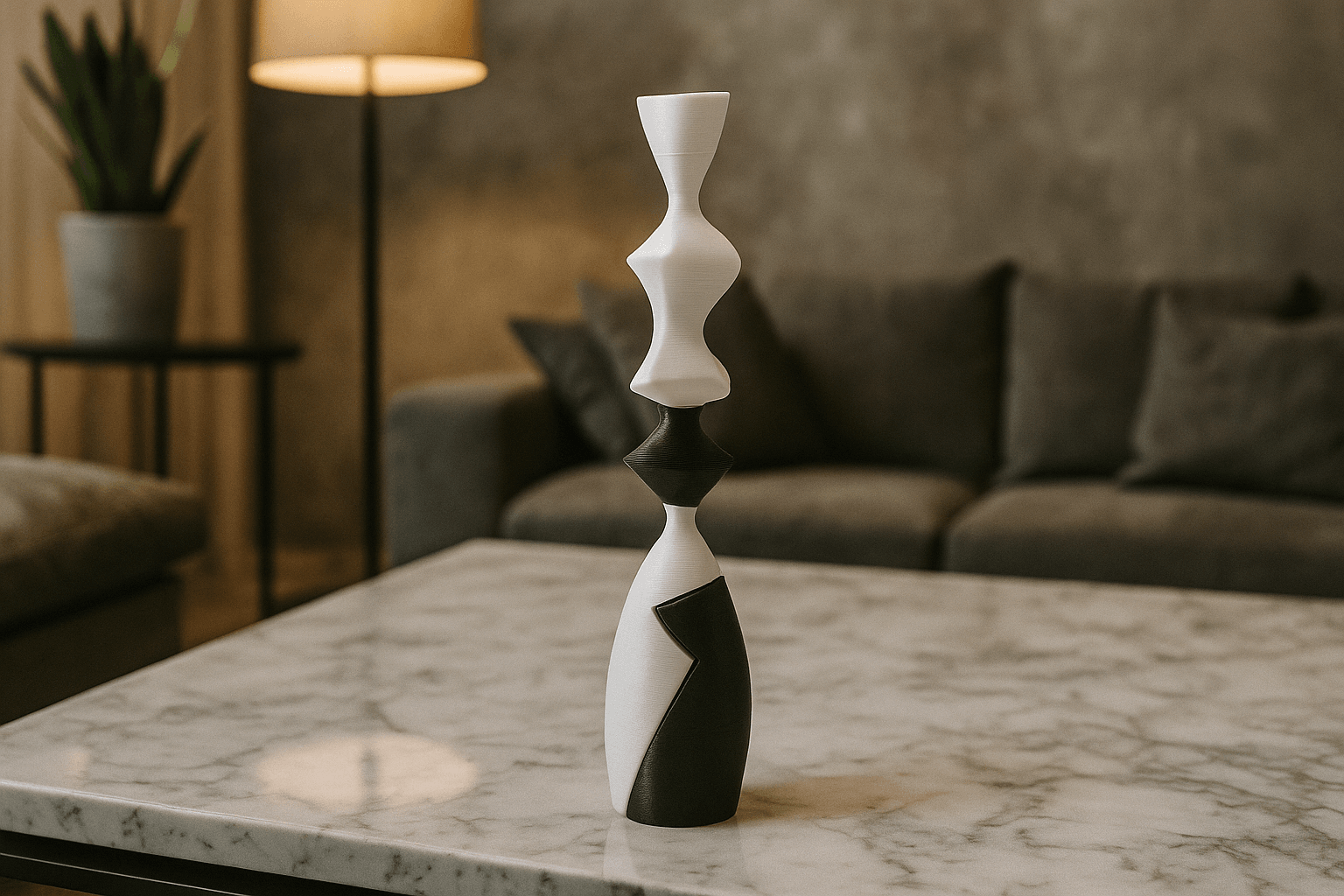 Monochrome Totem Sculpture – Black & White Geometric Art 3d model