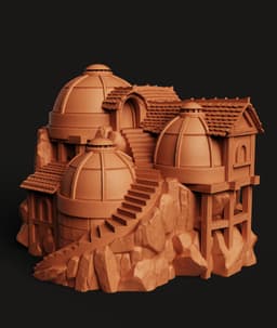 Miniature Fantasy Village | Mountain Castle Diorama | Tabletop RPG Terrain 3D Model 3d model