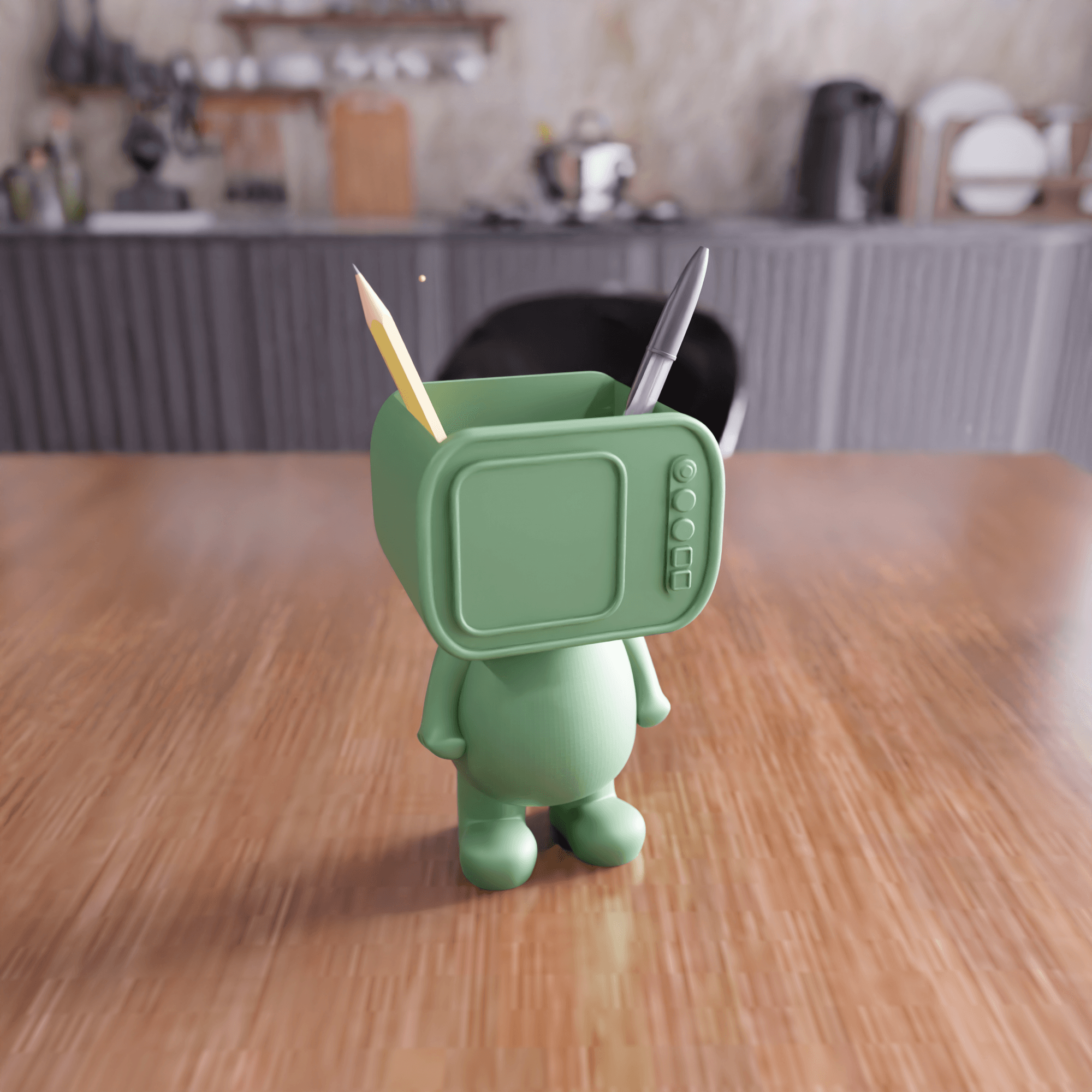 Retro TV Character Pen Holder - Desk Organizer Decor 3d model