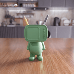 Retro TV Character Pen Holder - Desk Organizer Decor 3d model