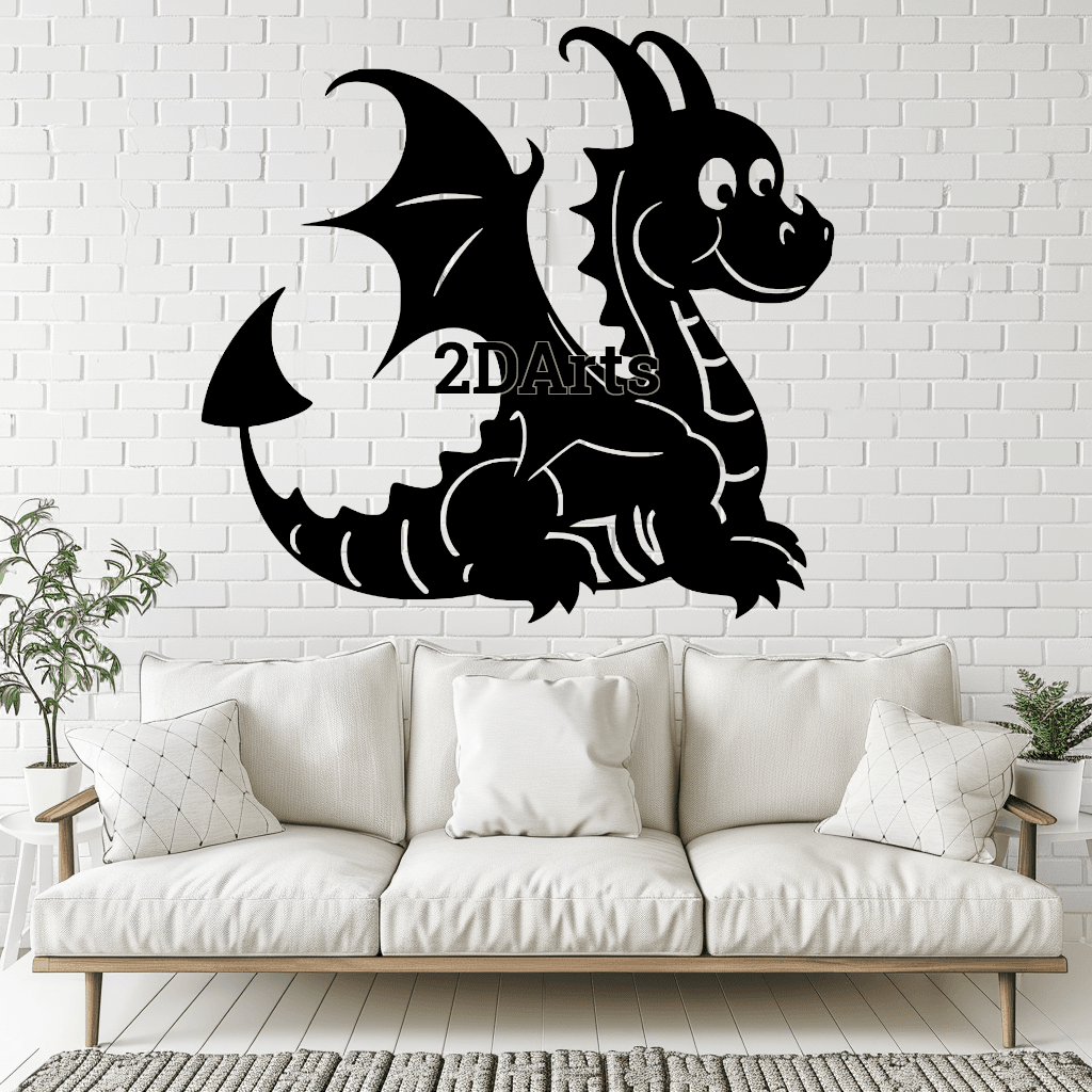 Dragon Cartoon Children Style 2D Wall Art/Window Art - Digital STL & SVG File 3d model