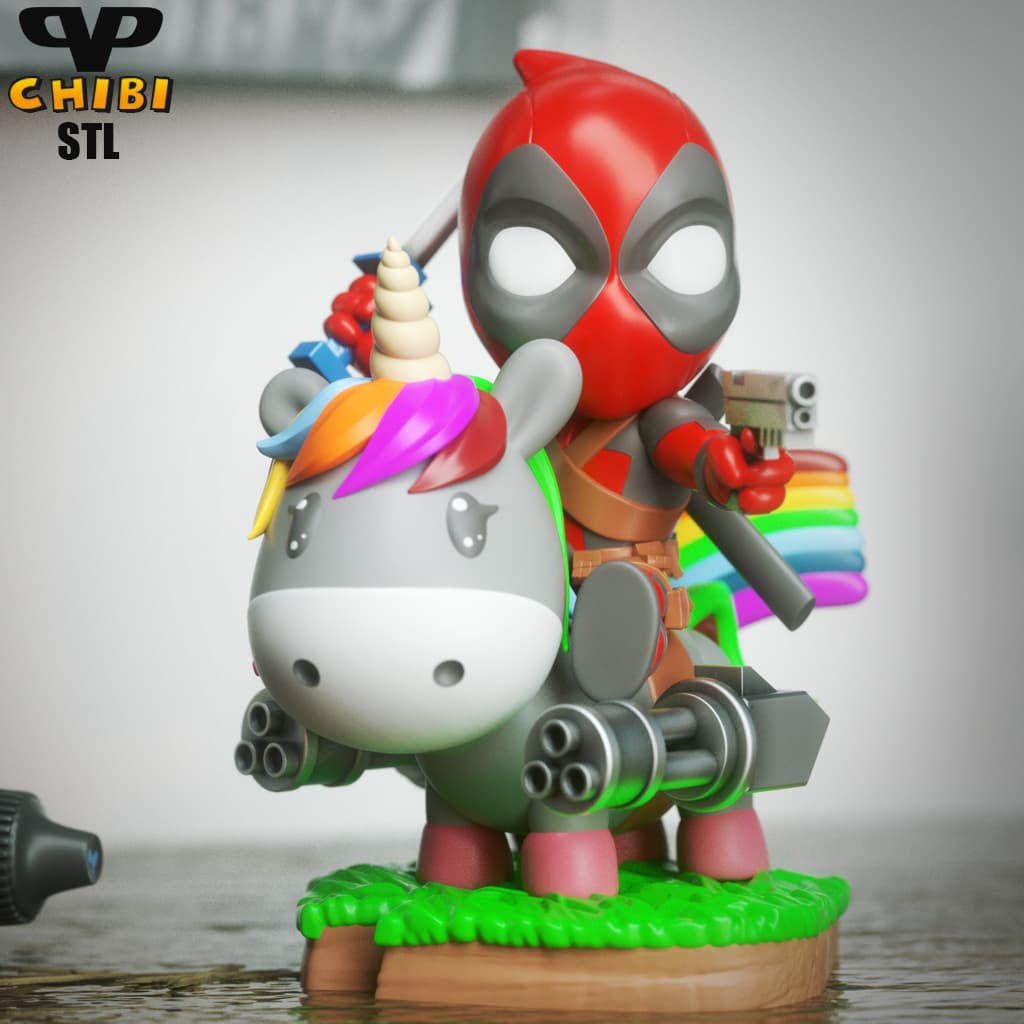 Deadpool on Unicorn Chibi STL for 3D Printing ChibiSTL 3DXM 3d model