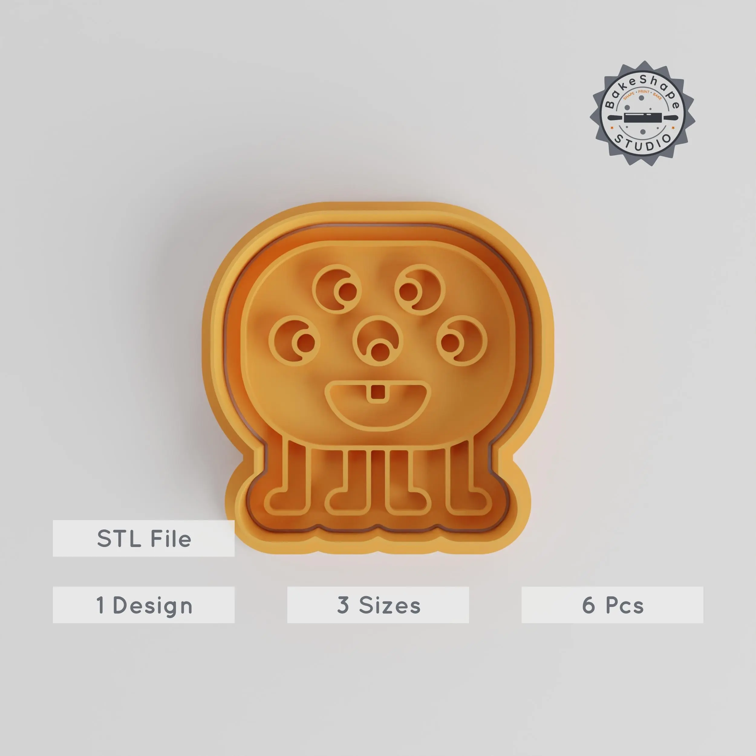 Five Eye Monster Shape Cutter & Stamp Set, Cookie & Fondant Tool, Quirky Creature Design, 6 Pieces, S/M/L Sizes Collection PRODUCT_3006 3d model