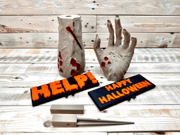 Zombie arm garden stake. with happy halloween and help signs 3d model