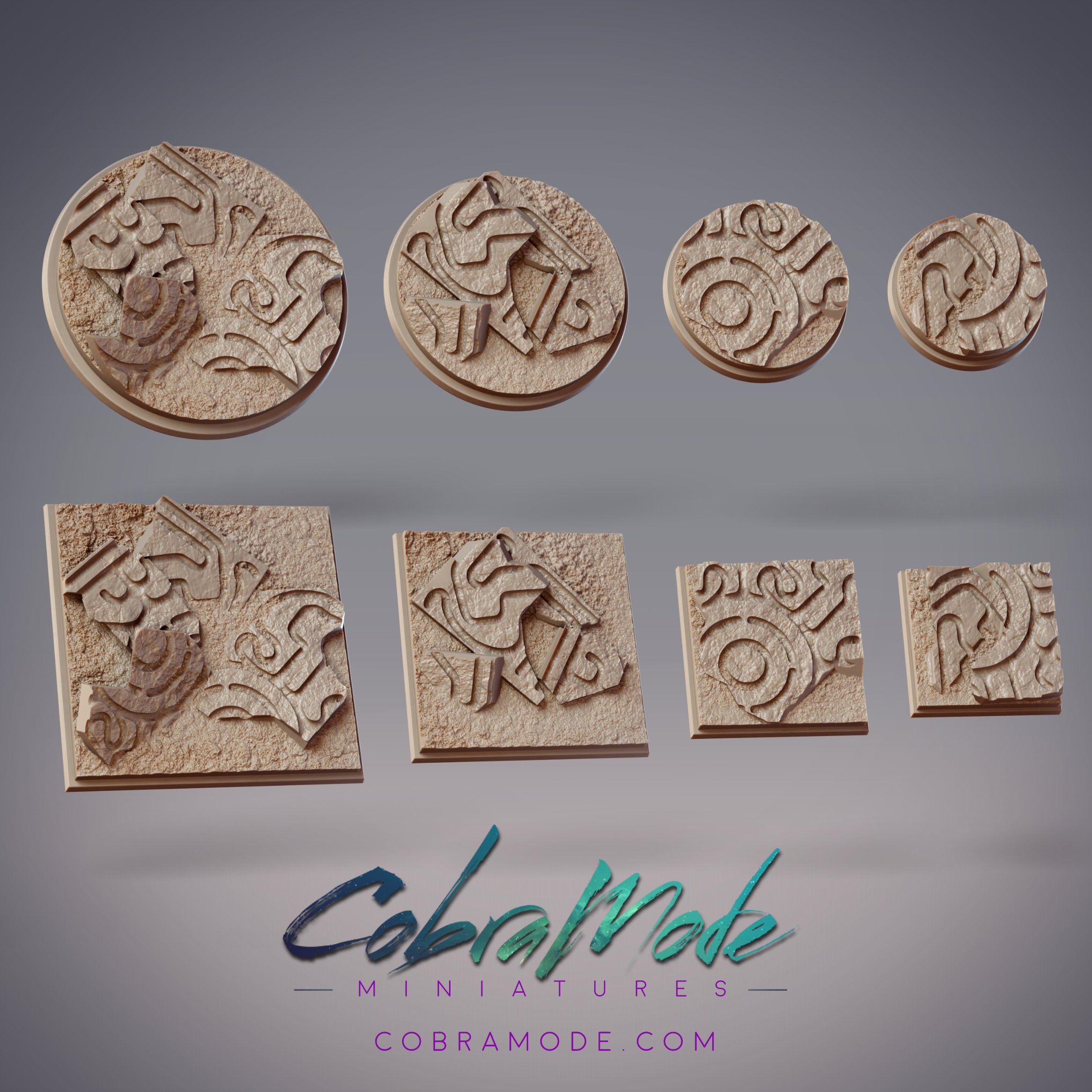 Ruined Floor Base Pack (8pcs) - Round and Square Versions 3d model