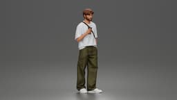 Casual Coffee Drinker Posing with Shoulder Bag Cargo Pants Sneakers 3d model