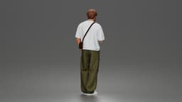 Casual Coffee Drinker Posing with Shoulder Bag Cargo Pants Sneakers 3d model
