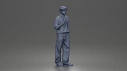 Casual Coffee Drinker Posing with Shoulder Bag Cargo Pants Sneakers 3d model