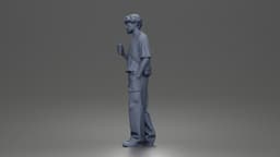 Casual Coffee Drinker Posing with Shoulder Bag Cargo Pants Sneakers 3d model