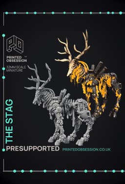 Mechanical Stags - Scrap Waste Monster - PRESUPPORTED - Illustrated and Stats - 32mm scale 3d model