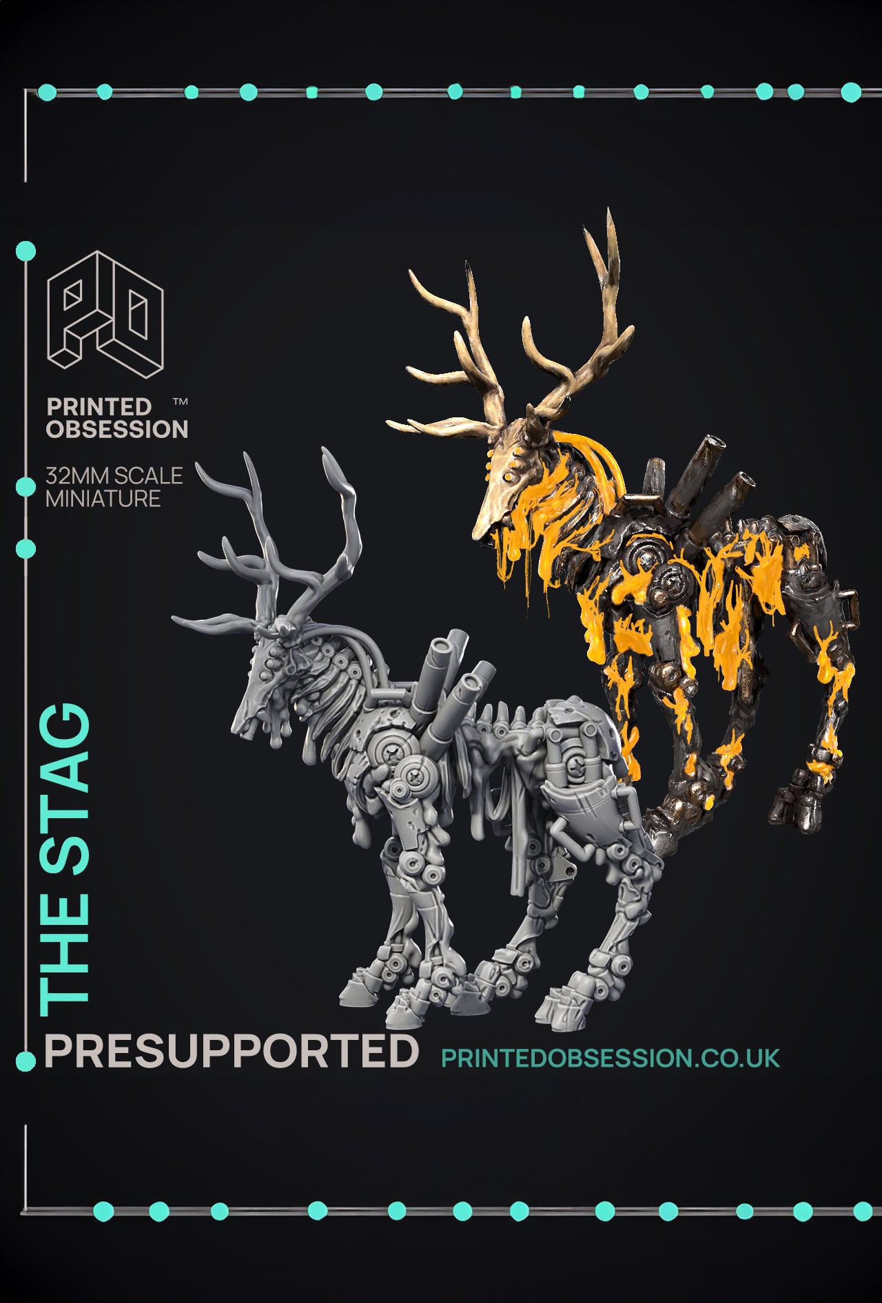 Mechanical Stags - Scrap Waste Monster - PRESUPPORTED - Illustrated and Stats - 32mm scale 3d model