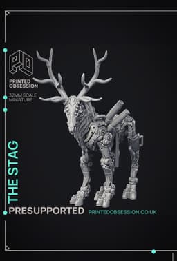 Mechanical Stags - Scrap Waste Monster - PRESUPPORTED - Illustrated and Stats - 32mm scale 3d model