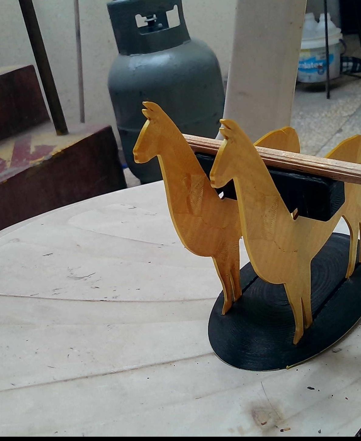 llama cell phone stand - wooden dowel but pisco jars not added...yet - 3d model