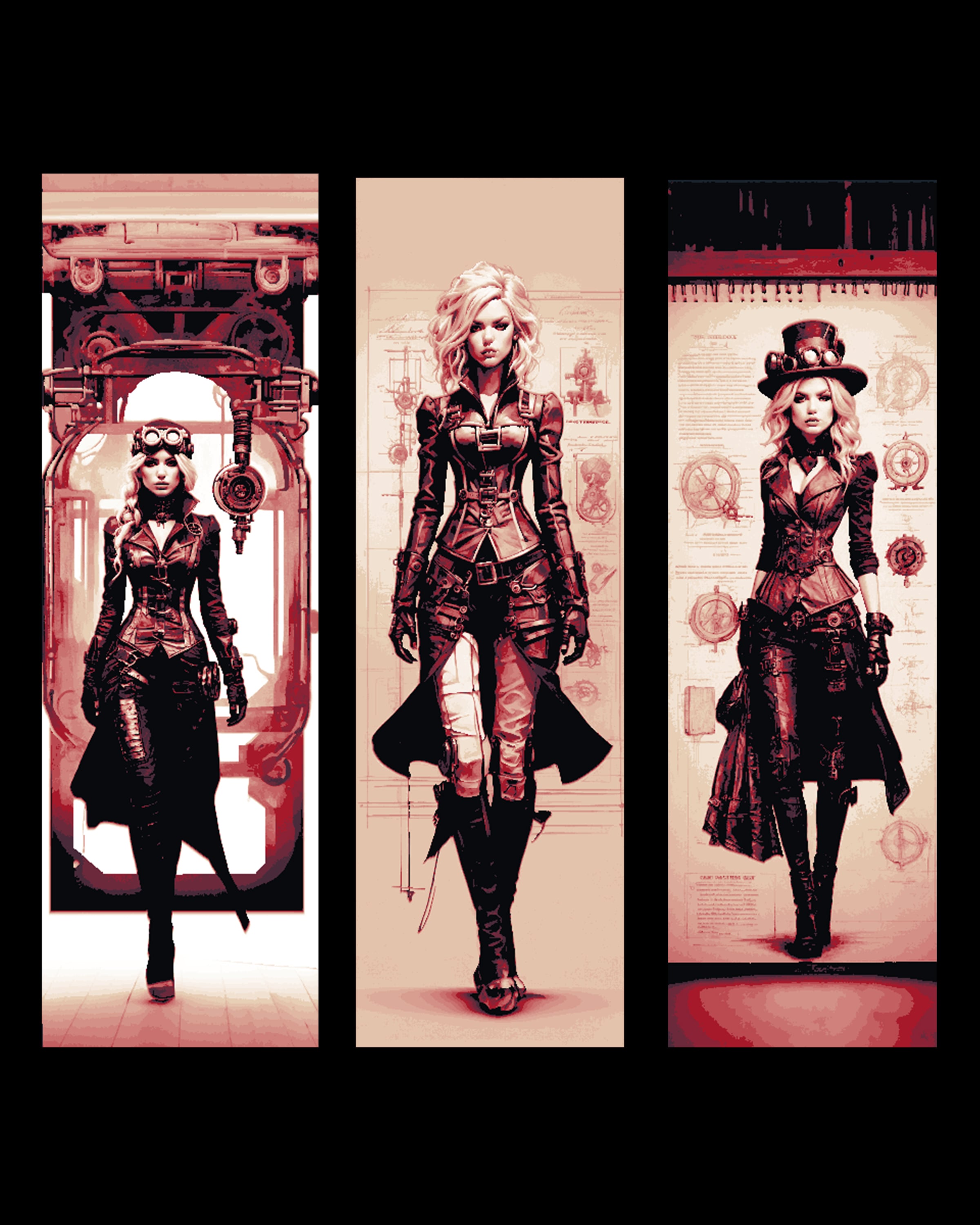 Sketches of Steampunk designs and the dress of the Adventurer - Set of bookmark 3d model