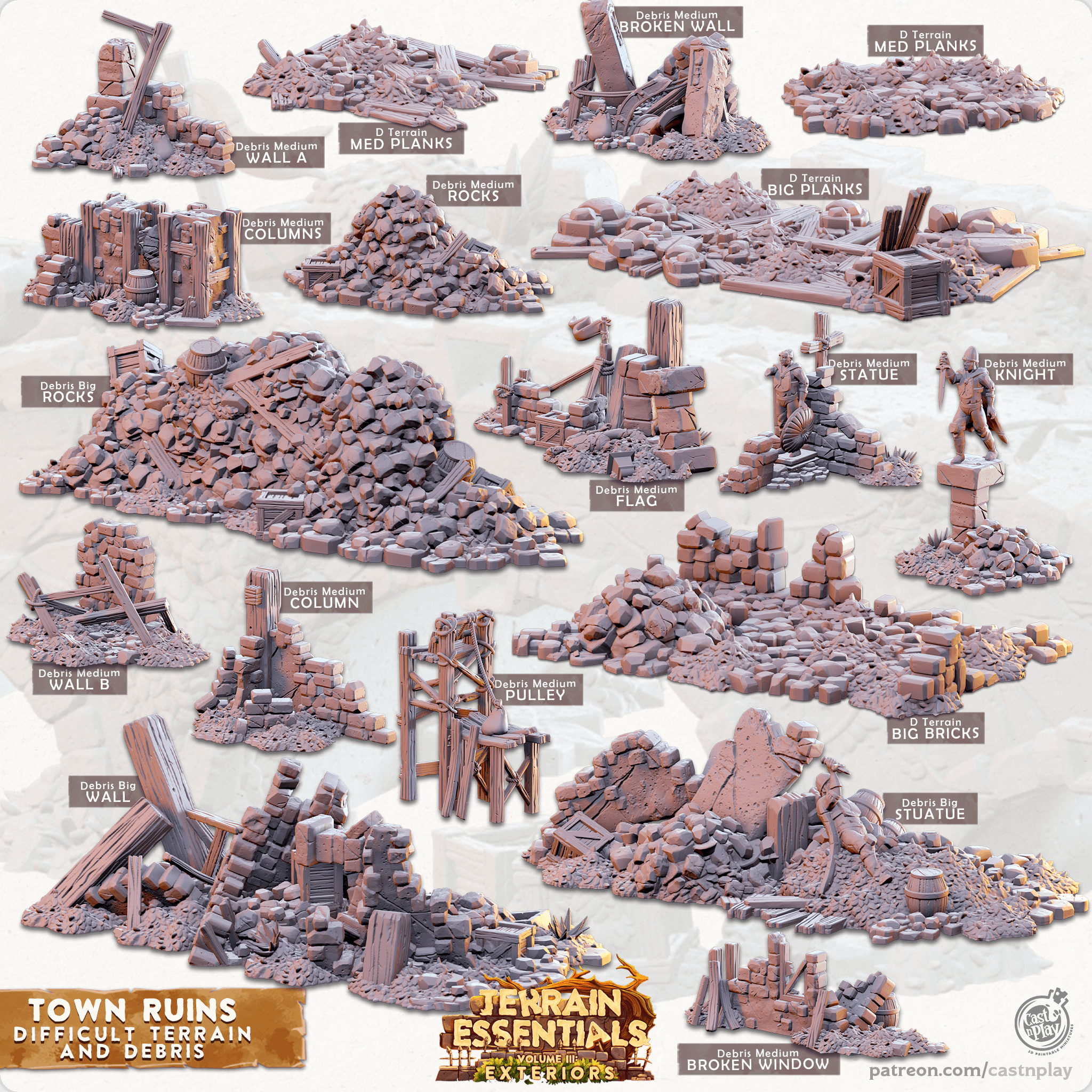 Town Ruins Set (Pre-Supported) 3d model