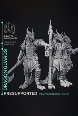 Dragonborn Guards - 3 Models - PRESUPPORTED - Illustrated and Stats - 32mm scale 3d model