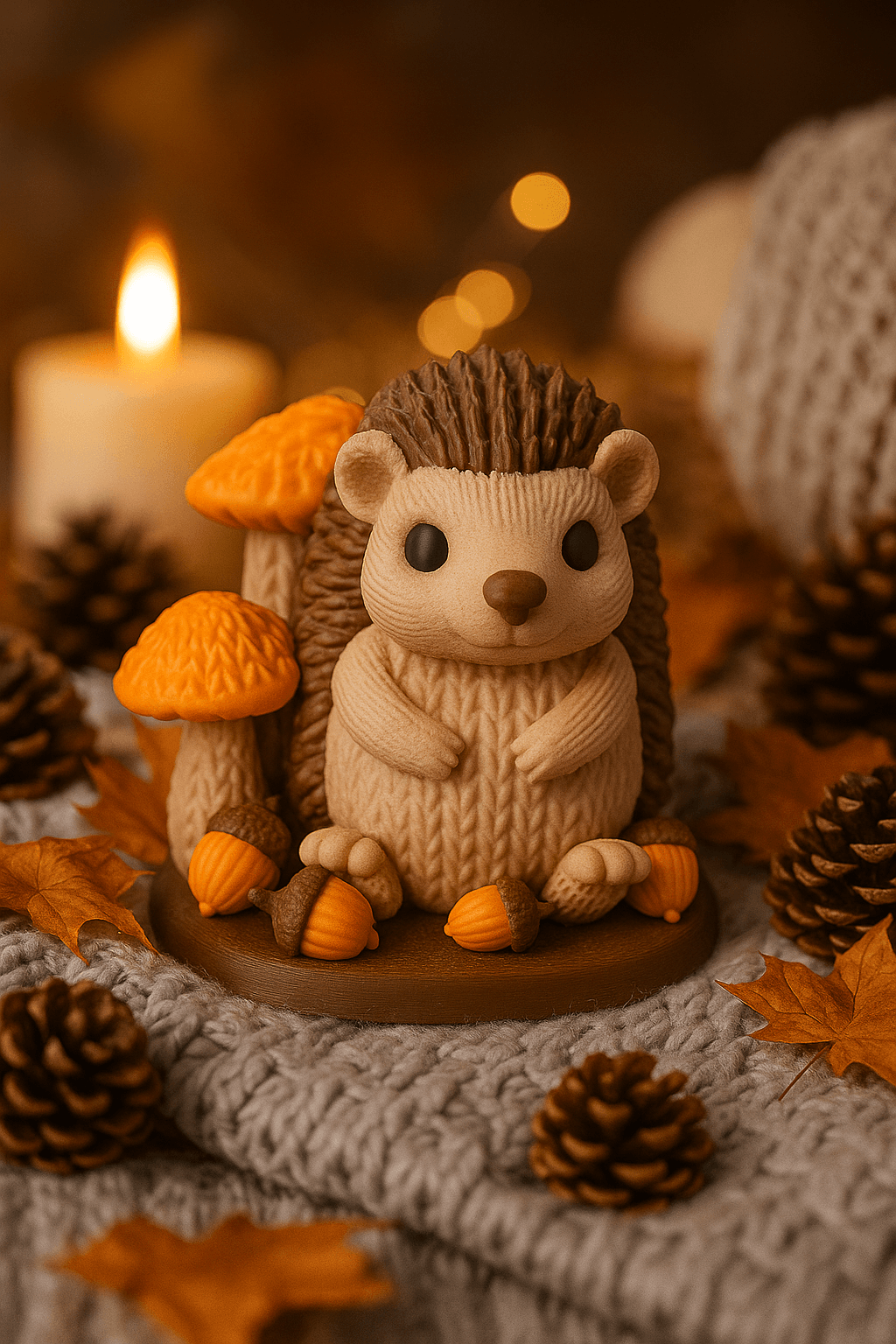 Woodland Knitted Hedgehog Figurine with Mushrooms 3d model