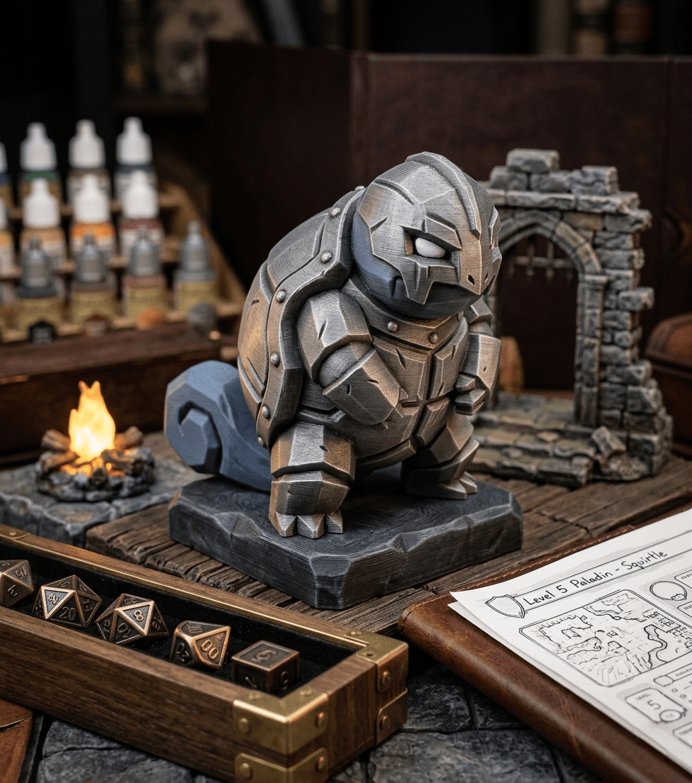 Gothic Paladin Squirtle | Dark Fantasy DnD Figurine | Low Poly 3D Print STL | Tabletop RPG Miniature 3d model