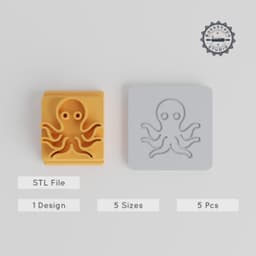 Octopus Stamp Tile Set, 5 Sizes 20-40mm, Perfect for Clay, Cookies & Fondant, Marine Animal Design, Ocean & Sea Life Theme PRODUCT_1652 3d model