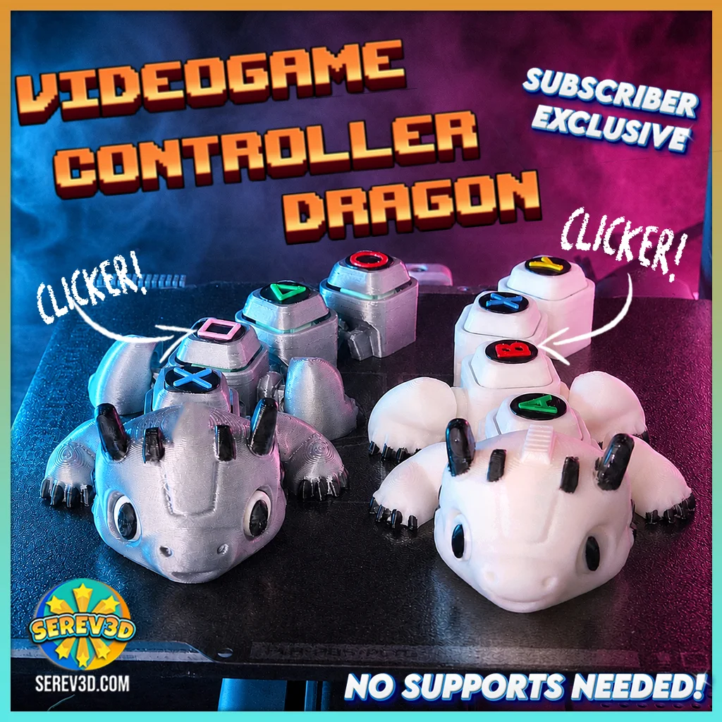 Videogame Controller Dragon - Flexi Clicker Button Creature with Keychain Version STL/3MF 3d model