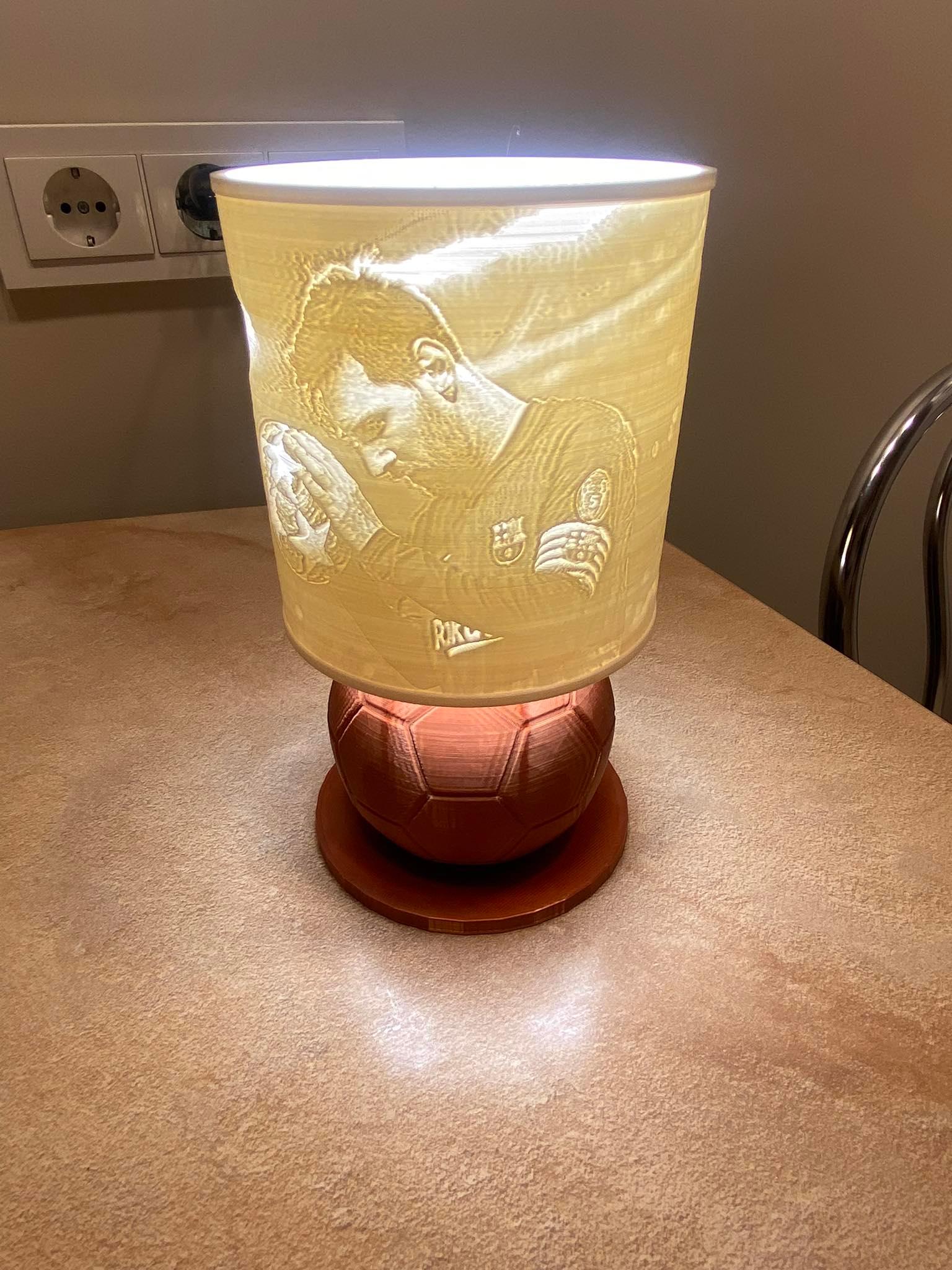 Soccer themed lamp base with Messi lampshade lithophane 3d model