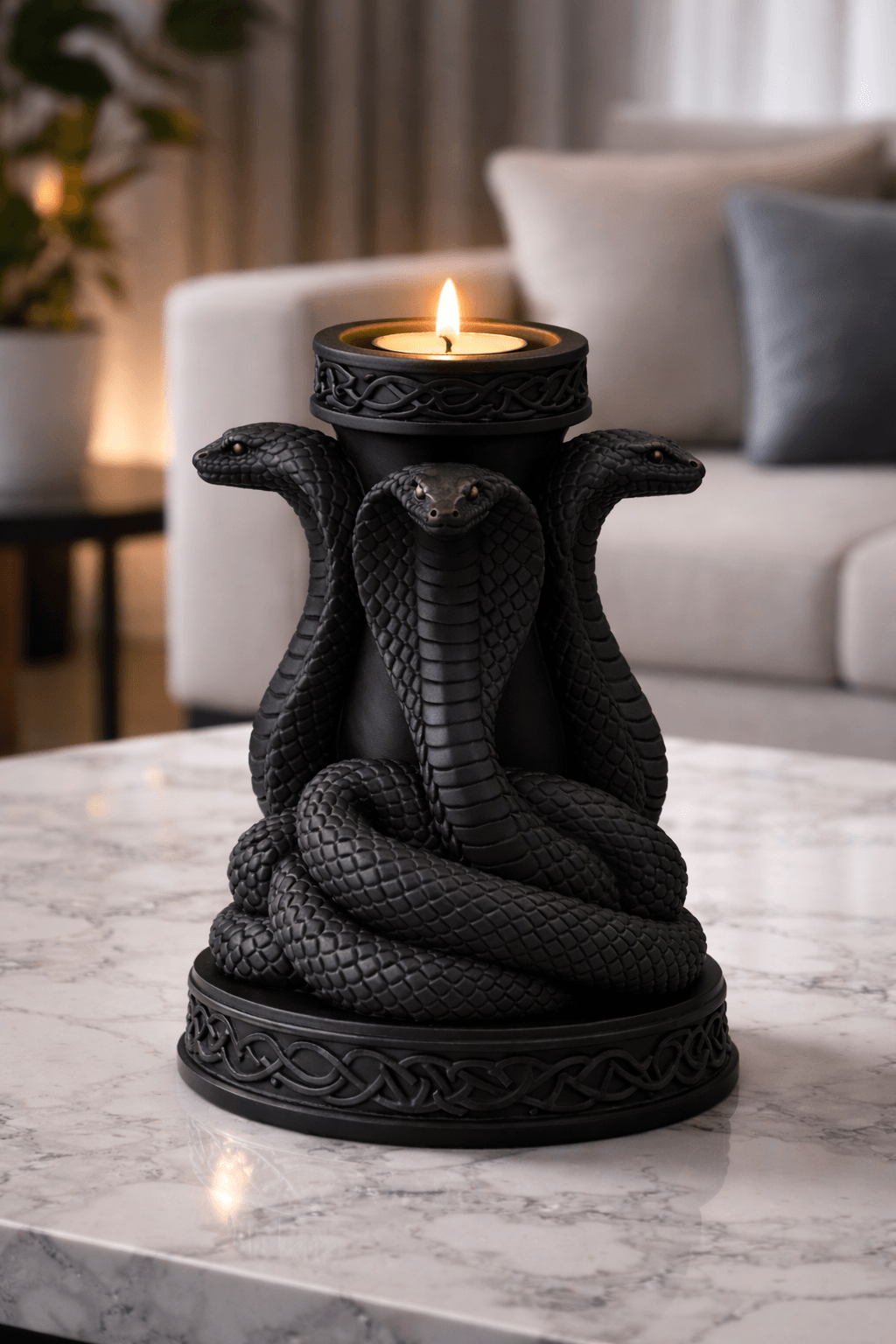 Triple Cobra Tealight Holder STL – Dark Snake Candle Decor 3d model