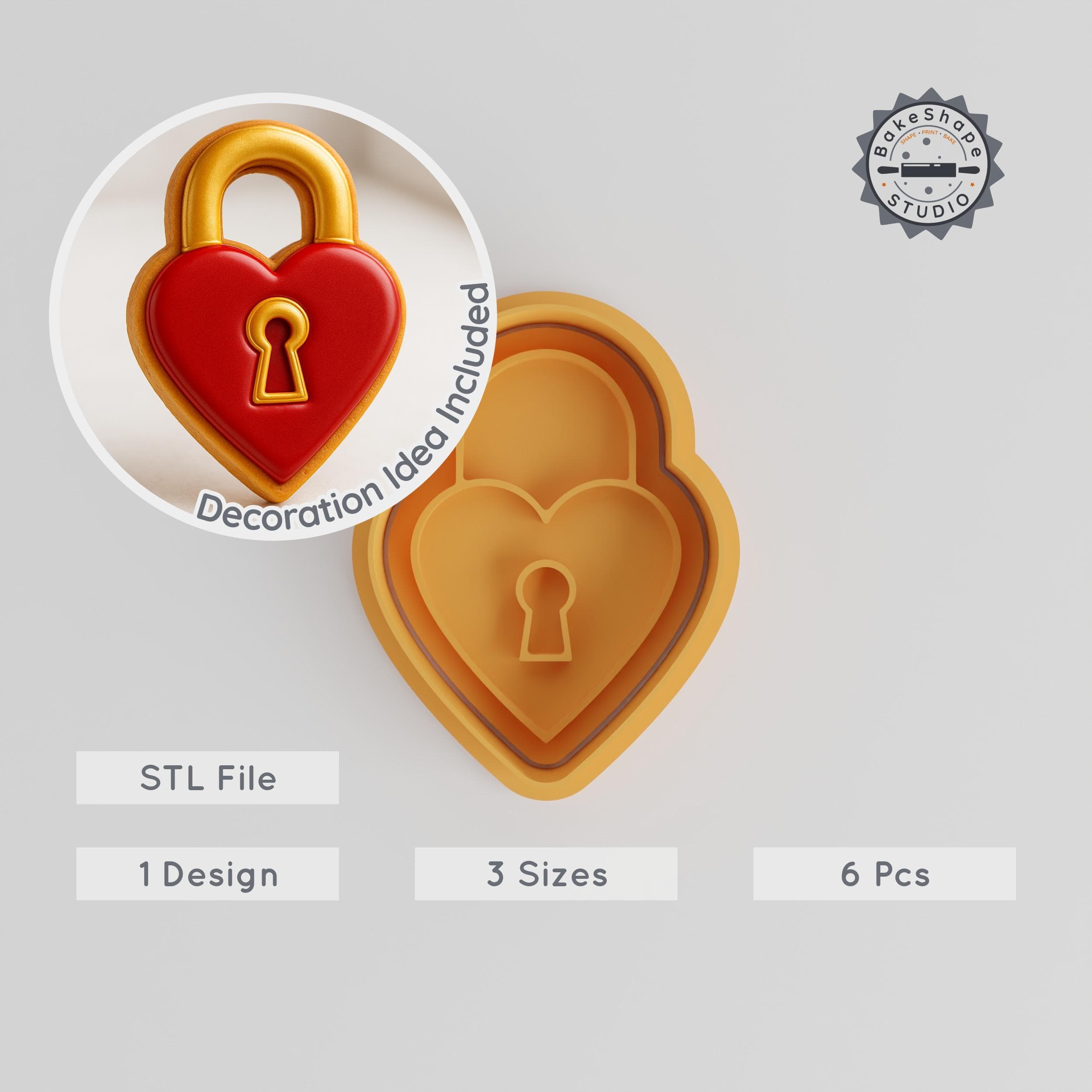Heart Lock Shape Cutter & Stamp, Cookie & Fondant Making Tool, 3 Sizes, Privacy-Inspired Design PRODUCT_233 3d model